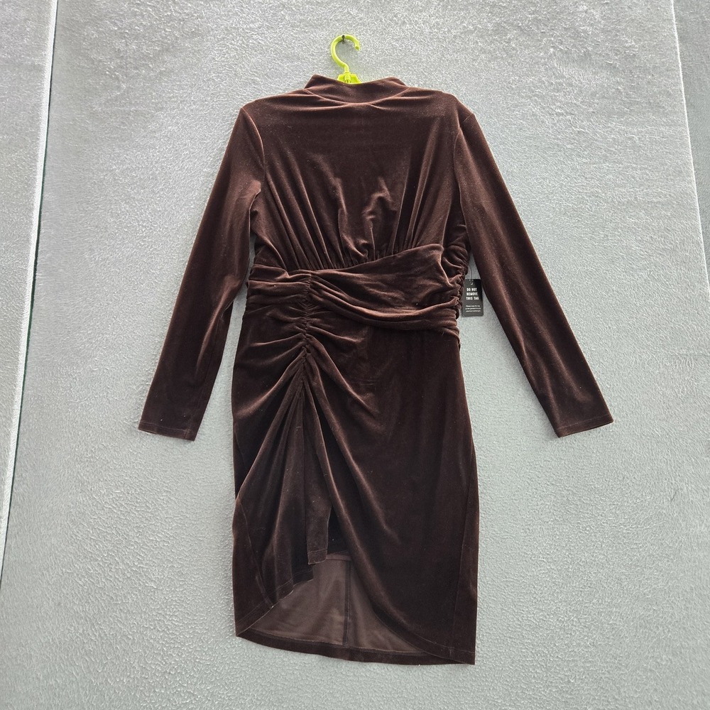 Express Women Dress‎ Large Brown Velvet Body Contour Mock Neck Ruched Mini NWT